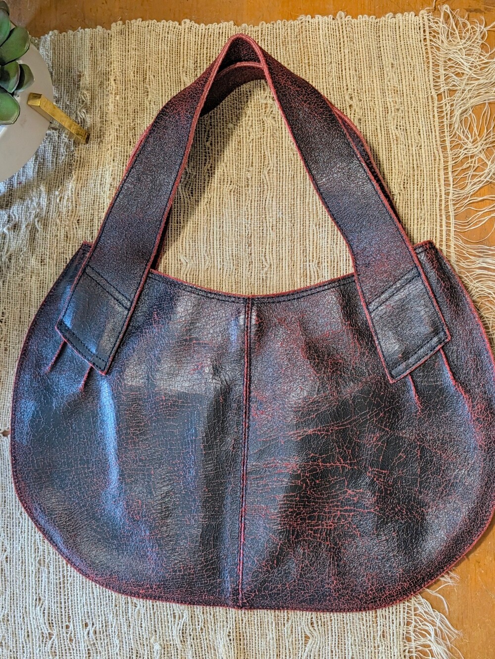Latico • Oxblood Color Cracked Leather Shoulder Bag